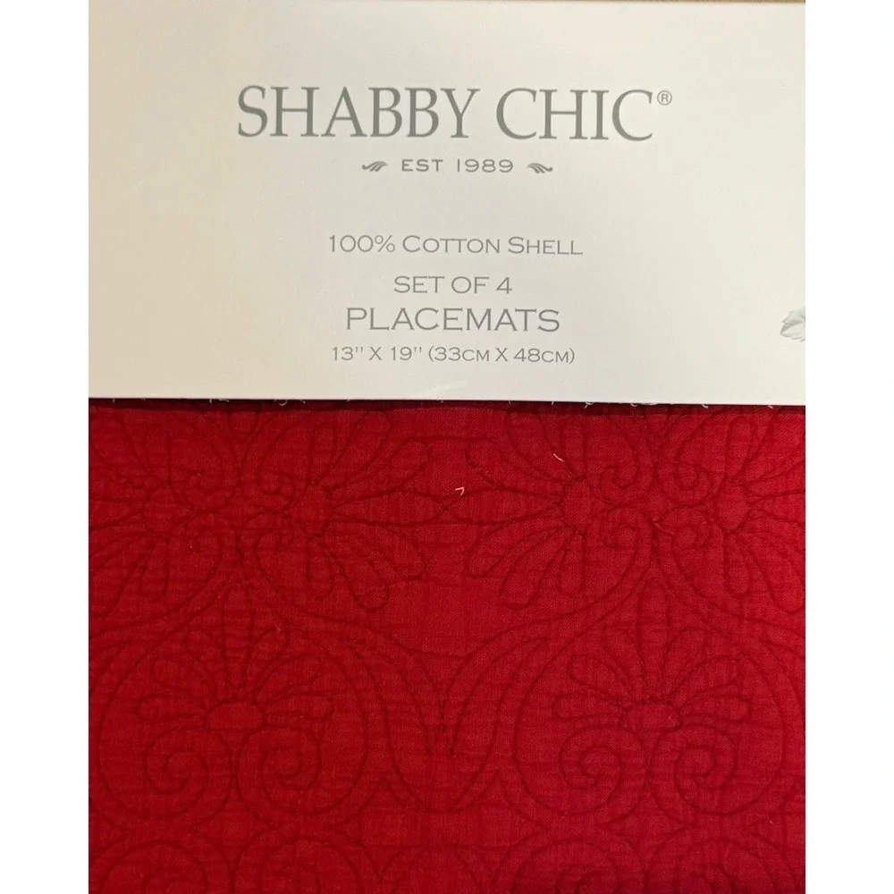 Shabby Chic Set Of 4 Scalloped Edged  Quilted Placemats New Red